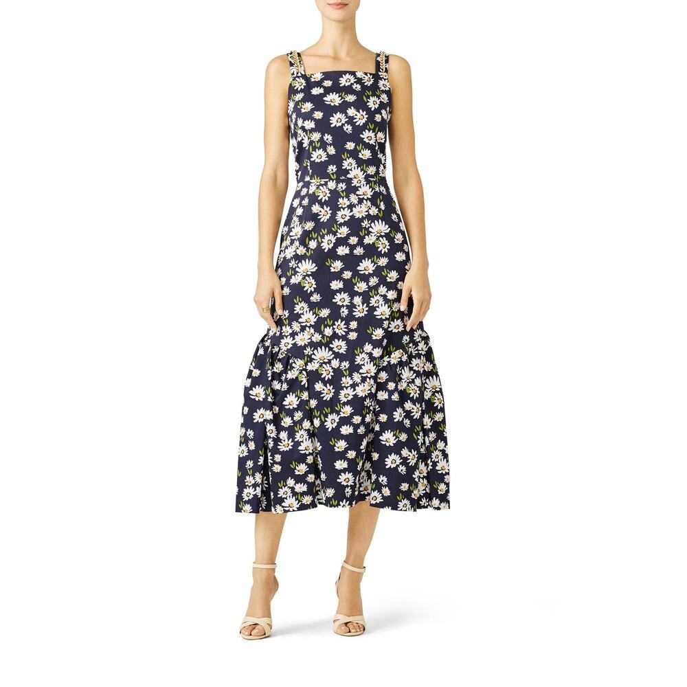 Mother of Pearl Navy Blue Daisy Floral Print Sleeveless Square Neck Midi Dress 8